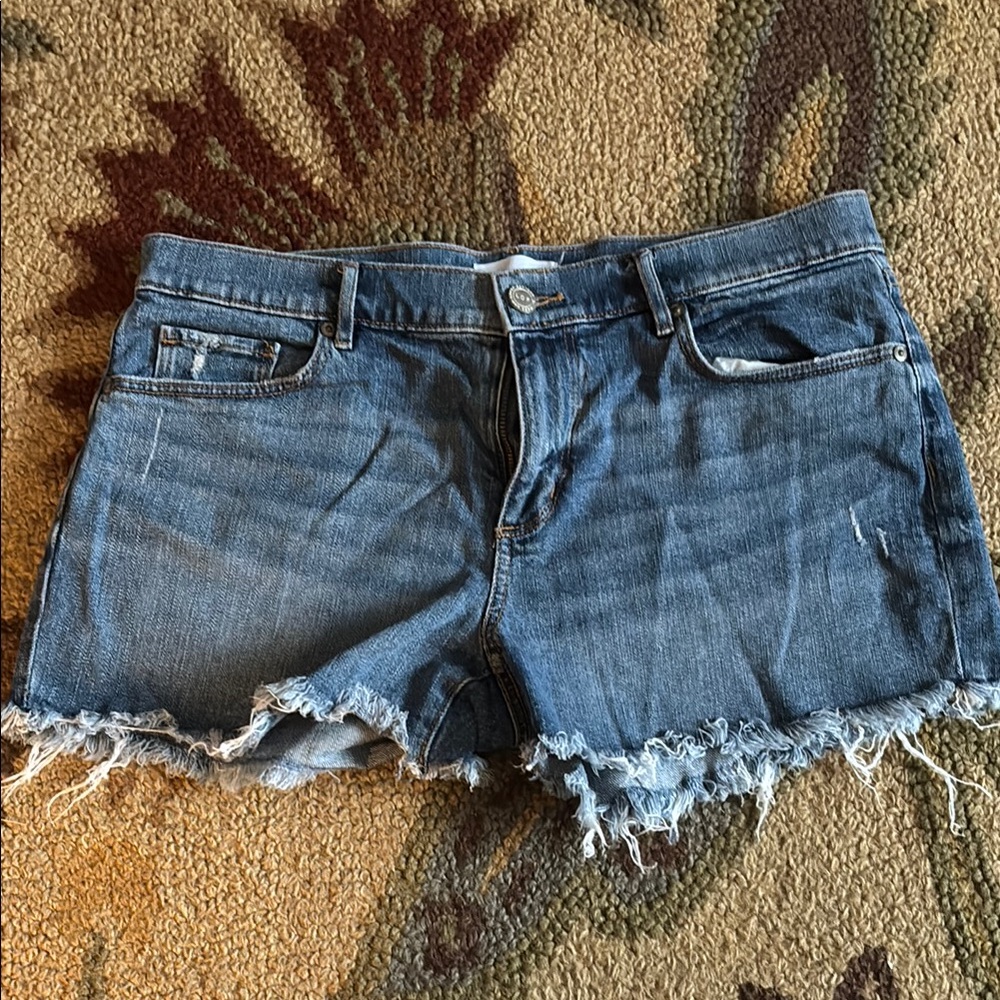 LOFT Blue Frayed Jean Shorts